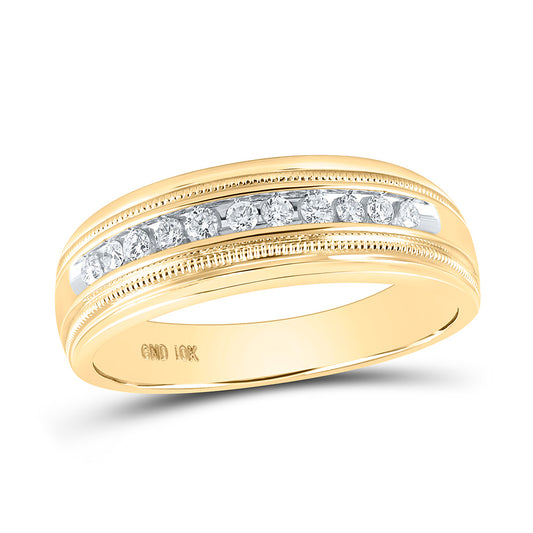 10KT YELLOW GOLD MENS ROUND DIAMOND WEDDING SINGLE ROW BAND RING 1/4 CTTW