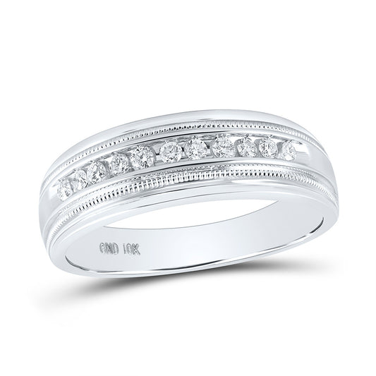 10KT WHITE GOLD MENS ROUND DIAMOND WEDDING SINGLE ROW BAND RING 1/4 CTTW