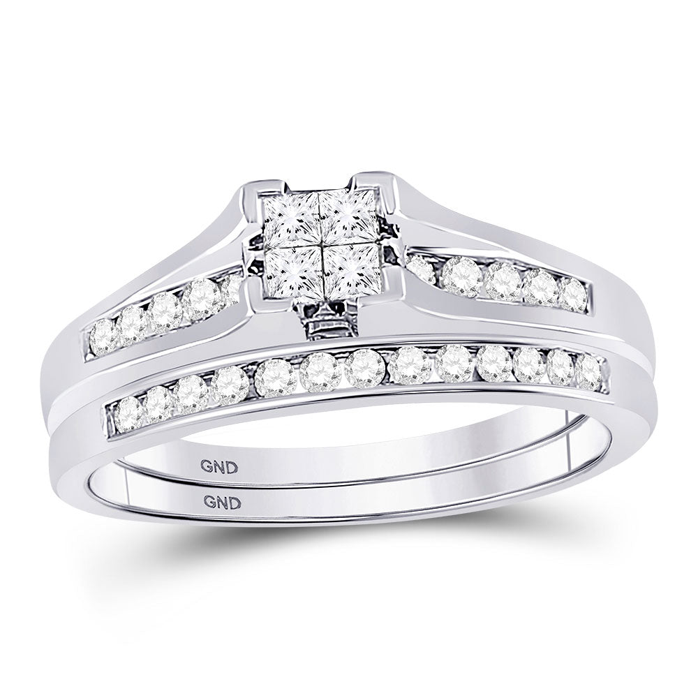 10KT WHITE GOLD PRINCESS DIAMOND BRIDAL WEDDING RING BAND SET 1/2 CTTW