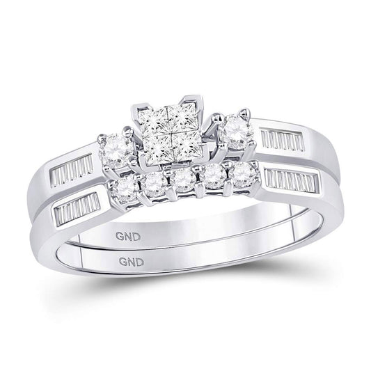 10KT WHITE GOLD PRINCESS DIAMOND BRIDAL WEDDING RING BAND SET 3/8 CTTW