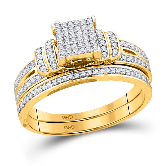 10KT YELLOW GOLD ROUND DIAMOND BRIDAL WEDDING RING BAND SET 1/3 CTTW