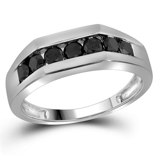 10KT WHITE GOLD MENS ROUND BLACK COLOR ENHANCED DIAMOND WEDDING BAND RING 1 CTTW