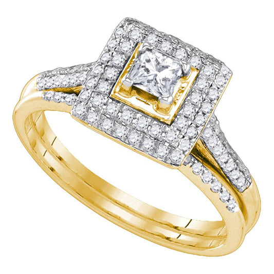 14KT YELLOW GOLD ROUND DIAMOND BRIDAL WEDDING RING BAND SET 1/2 CTTW