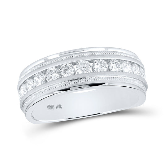 10KT WHITE GOLD MENS ROUND DIAMOND WEDDING SINGLE ROW BAND RING 1 CTTW