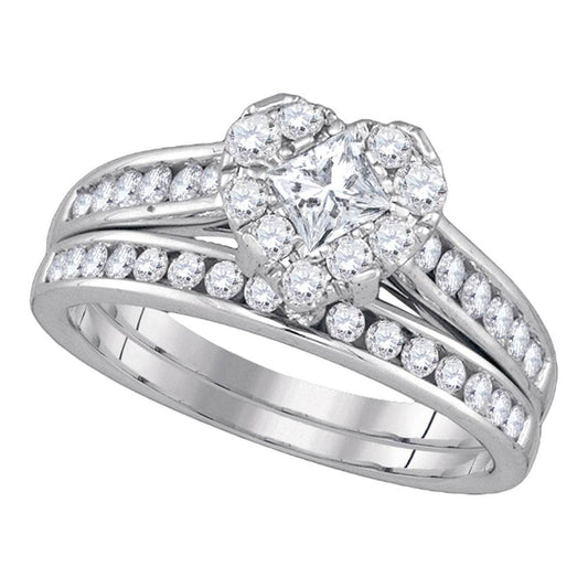 14KT WHITE GOLD PRINCESS DIAMOND BRIDAL WEDDING RING BAND SET 1 CTTW