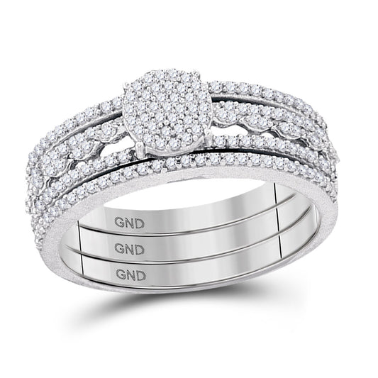 10KT WHITE GOLD ROUND DIAMOND 3-PIECE BRIDAL WEDDING RING BAND SET 3/8 CTTW