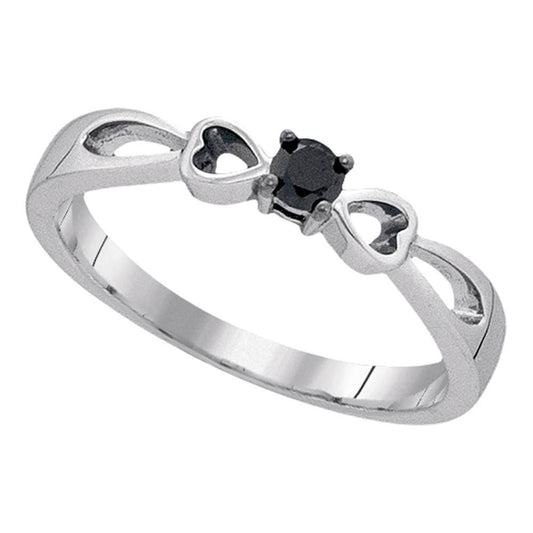 STERLING SILVER WOMENS ROUND BLACK COLOR ENHANCED DIAMOND SOLITAIRE PROMISE RING 1/10 CTTW