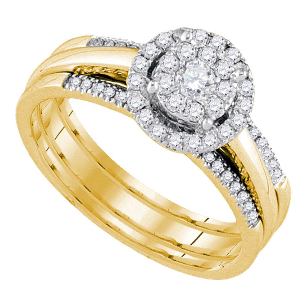 14KT YELLOW GOLD ROUND DIAMOND BRIDAL WEDDING RING BAND SET 1/2 CTTW