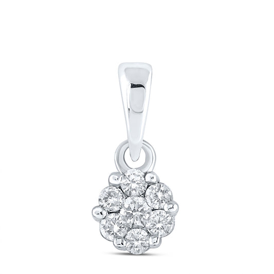 14KT WHITE GOLD WOMENS ROUND DIAMOND FLOWER CLUSTER PENDANT 1/10 CTTW