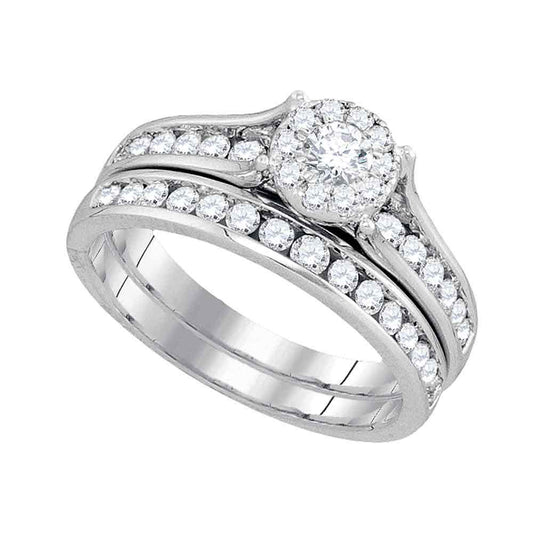 14KT WHITE GOLD ROUND DIAMOND BRIDAL WEDDING RING BAND SET 1 CTTW