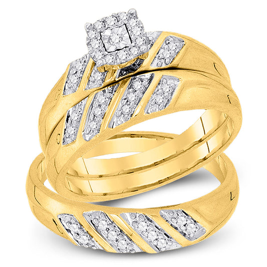 10KT YELLOW GOLD HIS HERS ROUND DIAMOND SOLITAIRE MATCHING WEDDING SET 1/4 CTTW