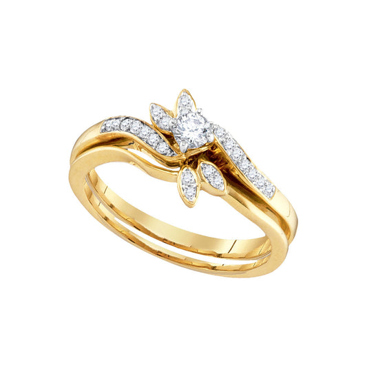 10K YELLOW GOLD ROUND DIAMOND BRIDAL WEDDING RING BAND SET 1/4 CTTW