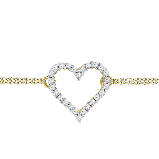 10KT YELLOW GOLD WOMENS ROUND DIAMOND HEART BRACELET 1/8 CTTW97118