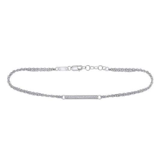 10KT WHITE GOLD WOMENS ROUND DIAMOND SINGLE ROW BAR FASHION BRACELET 1/20 CTTW97125