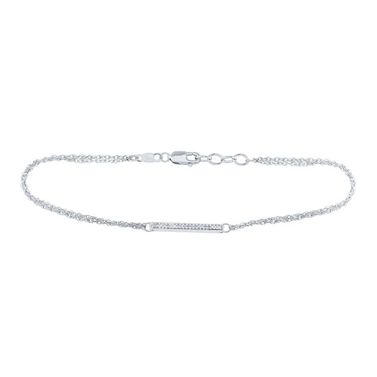 STERLING SILVER WOMENS ROUND DIAMOND SINGLE ROW BAR FASHION BRACELET 1/20 CTTW97126