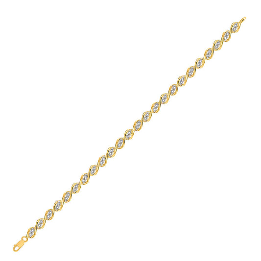 10KT YELLOW GOLD WOMENS ROUND DIAMOND ILLUSION SET TENNIS BRACELET 1/5 CTTW97135