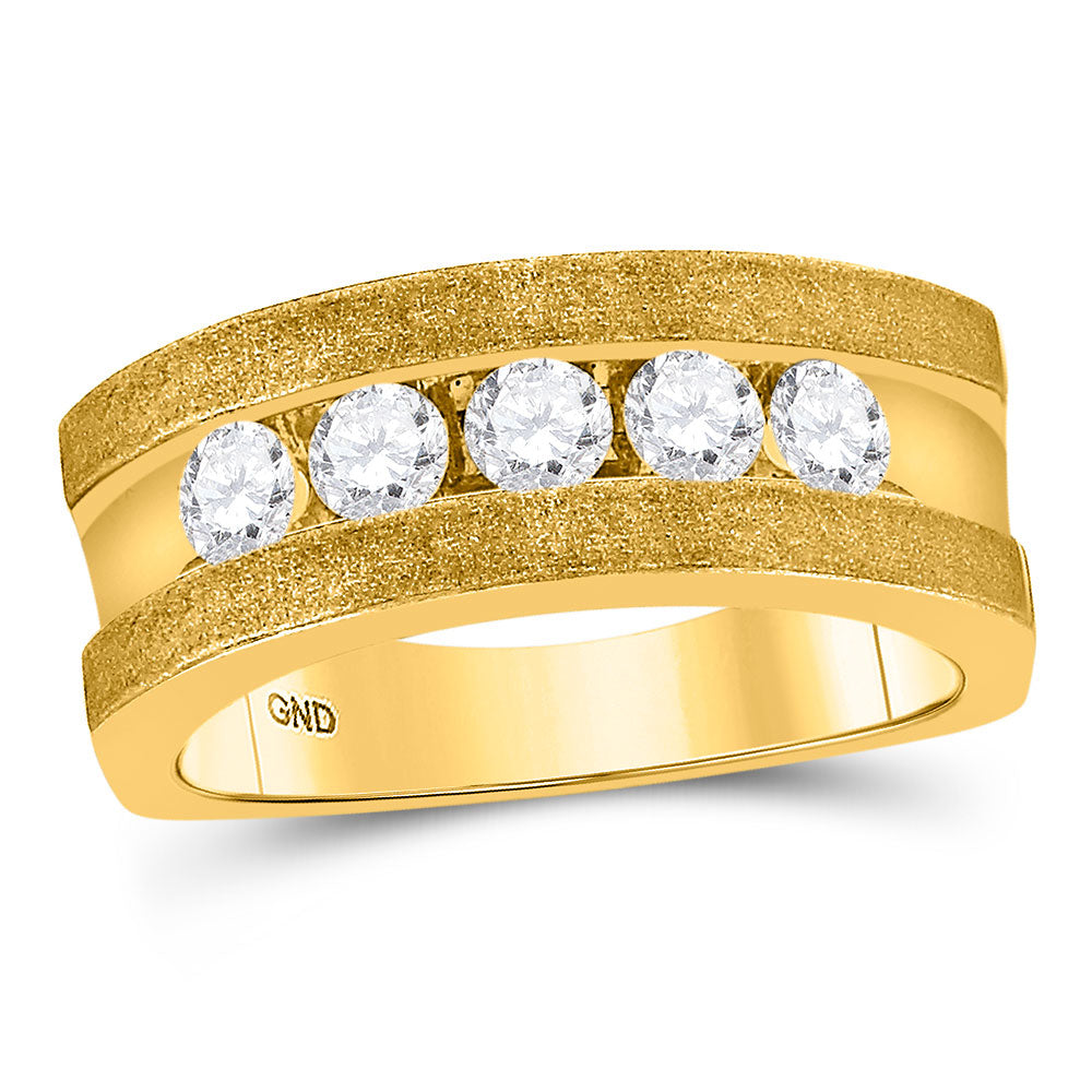 10K YELLOW GOLD MENS ROUND DIAMOND SINGLE ROW 5-STONE WEDDING BAND RING 1/2 CTTW