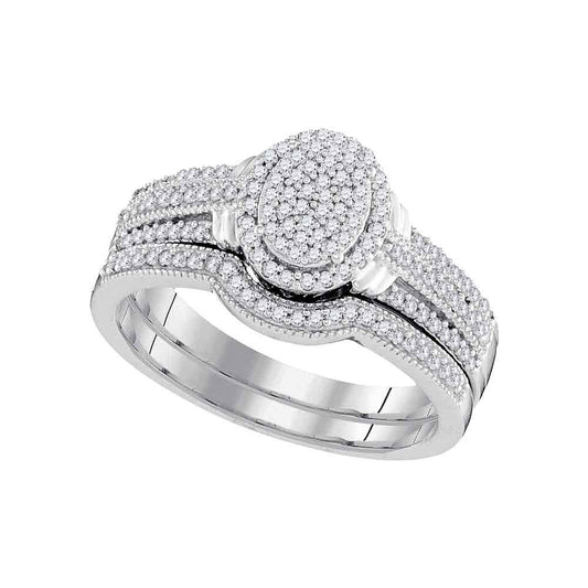 10KT WHITE GOLD ROUND DIAMOND BRIDAL WEDDING RING BAND SET 3/8 CTTW