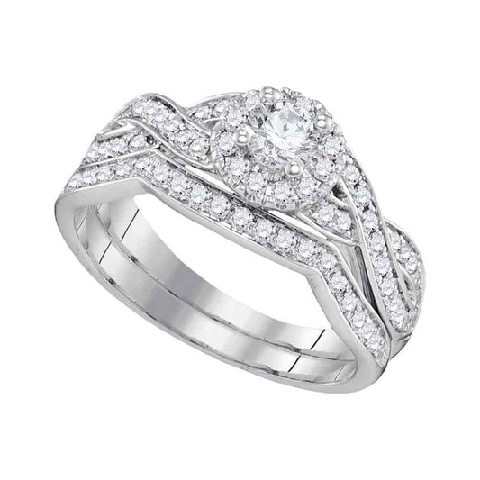 14KT WHITE GOLD ROUND DIAMOND BRIDAL WEDDING RING BAND SET 1/4 CTTW