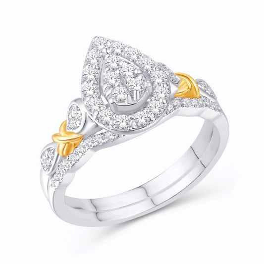 10KT Two-tone (White and Yellow) Gold 0.47 Carat Pear Bridal Ring-0525870-WY