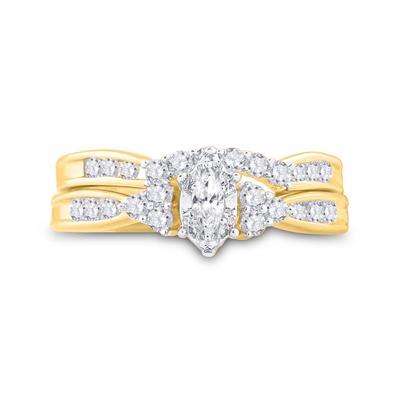 14K YELLOW GOLD MARQUISE DIAMOND BRIDAL WEDDING RING SET 1/2 CTTW (CERTIFIED)