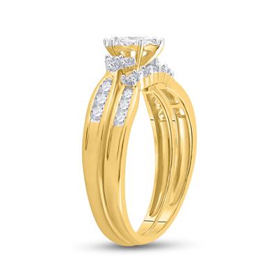 14K YELLOW GOLD MARQUISE DIAMOND BRIDAL WEDDING RING SET 1/2 CTTW (CERTIFIED)