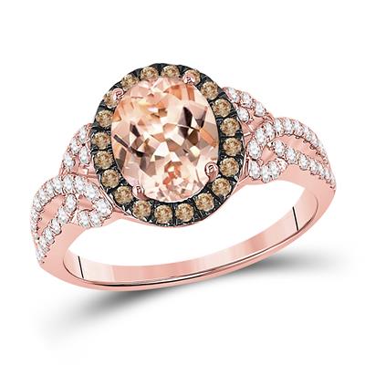 14K ROSE GOLD OVAL MORGANITE DIAMOND SOLITAIRE RING 5/8 CTTW