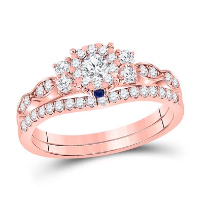 14K ROSE GOLD ROUND DIAMOND SOLITAIRE BRIDAL WEDDING RING SET 3/4 CTTW